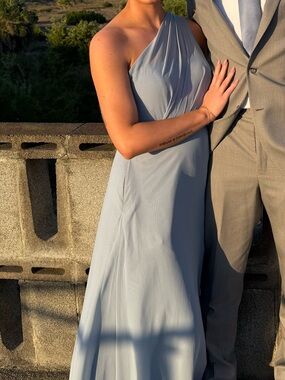 Azazie One Shoulder Dusty Blue Dress